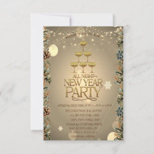 Champagne Glass Branches Christmas Company Einladung