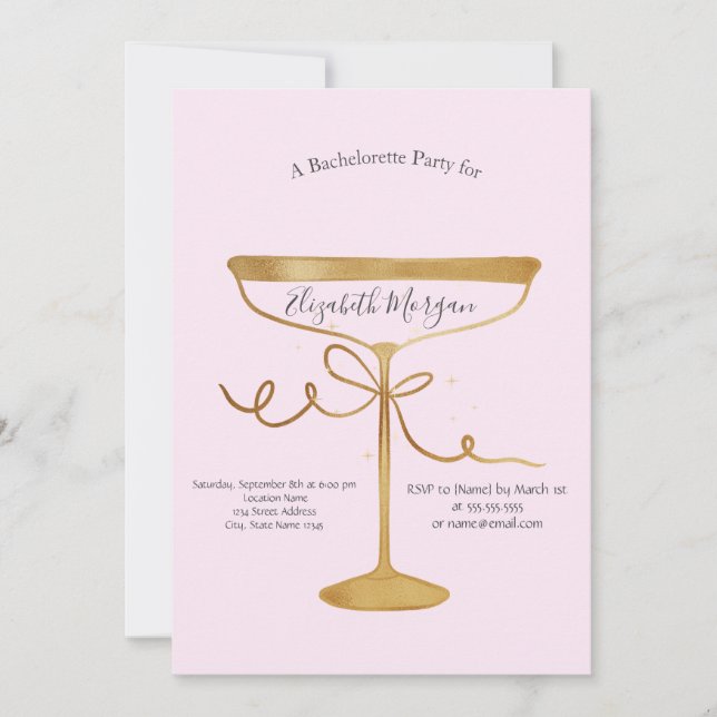 Champagne Glass Pink Bachelorette Einladung (Vorderseite)