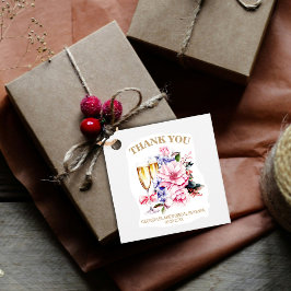 Champagne Glass Pink Floral Vielen Dank Geschenkanhänger