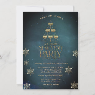 Champagne Glass Snowflakes Vintages Unternehmen Pa Einladung