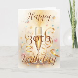 Champagne Glass with Gold Streamers Birthday Karte