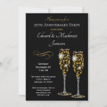 Champagne Glasses Black Anniversary Einladung<br><div class="desc">Eine elegante Jubiläum-Party Einladung mit 2 Champagnergläsern und elegantem Weiß- und Goldtext. Ideal für Meilenstein-Jubiläen wie 5.,  10.,  15.,  20.,  25.,  30.,  35.,  40.,  45.,  50.,  55.,  60. ... oder jedes Jahr!</div>