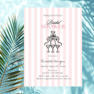 Champagne Glasses Bow Pink Stripes Brautparty Einladung