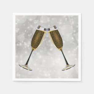 Champagne Glasses Celebration auf Silver Serviette