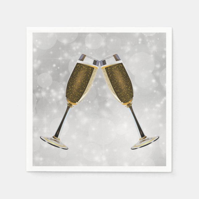 Champagne Glasses Celebration auf Silver Serviette (Vorderseite)