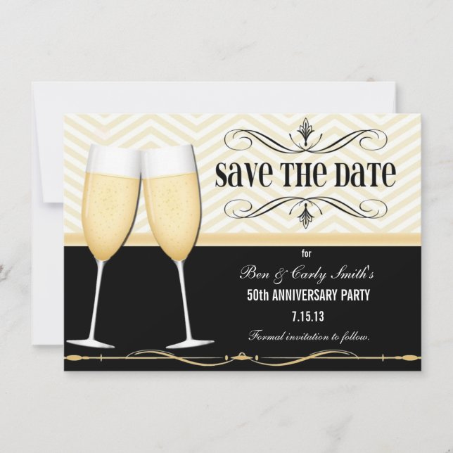 Champagne Glasses Save the Date Einladung (Vorderseite)