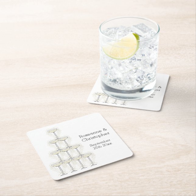 Champagne Glasses Simple Wedding Rechteckiger Pappuntersetzer (Vor Ort)