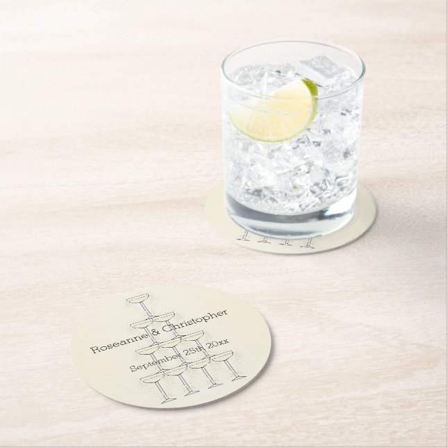 Champagne Glasses Wedding Runder Pappuntersetzer (Vor Ort)