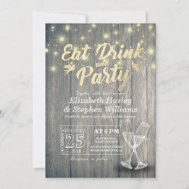 Champagne Glasses Wood EAT Drink und Party Hochzei Einladung