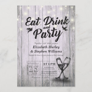 Champagne Glasses Wood EAT Drink und Party Hochzei Einladung