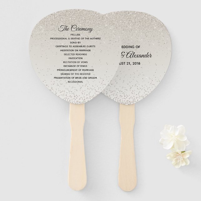 Champagne Glittery Wedding Program Fan Fächer (Vorne und Hinten)