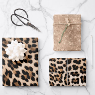 Champagne Glitz Cream Leopard Geschenkpapier Set