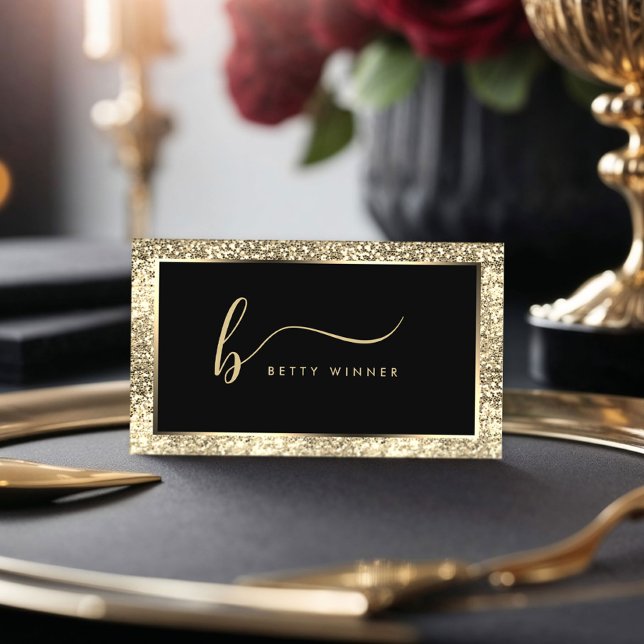 Champagne Glitzer Frame Monogram Luxus Visitenkarte (Von Creator hochgeladen)