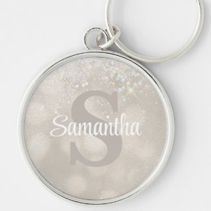 Champagne Glitzer Glam Monogram Schlüsselanhänger