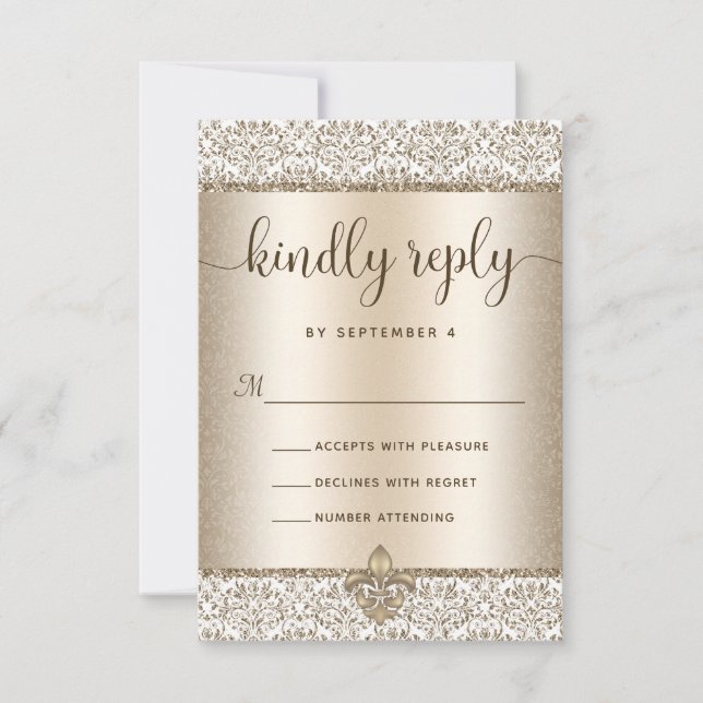 Champagne Glitzer Lilie Elegant Wedding RSVP Karte (Vorderseite)
