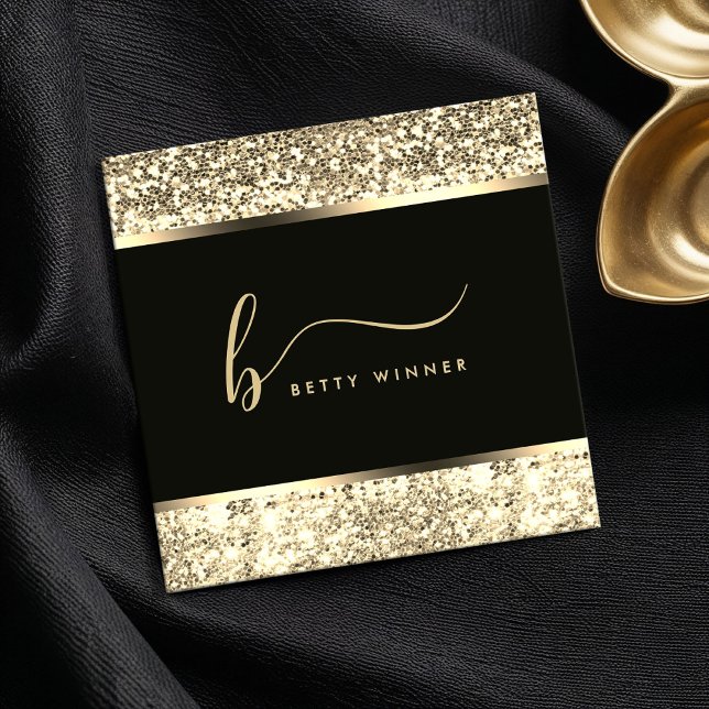 Champagne Glitzer Script Monogram Luxus Quadratische Visitenkarte (Von Creator hochgeladen)