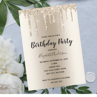 Champagne Glitzer Tropfen Glam Trendy Birthday Einladung