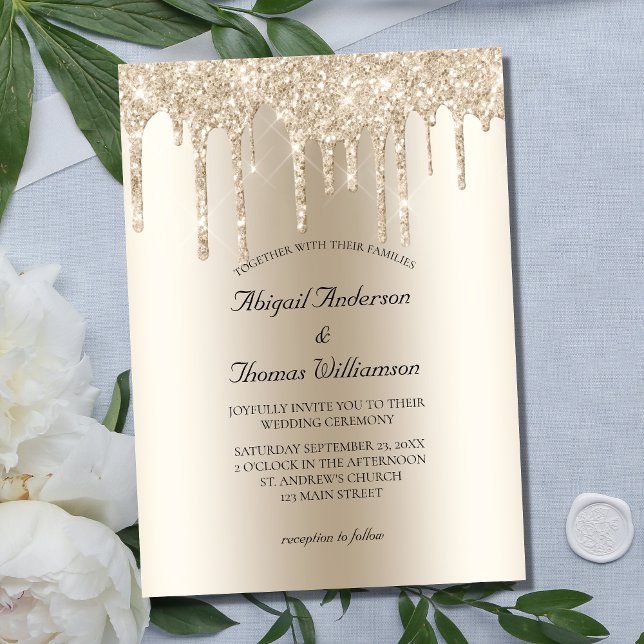 Champagne Glitzer Tropfen Trendy Elegant Wedding Einladung (Von Creator hochgeladen)