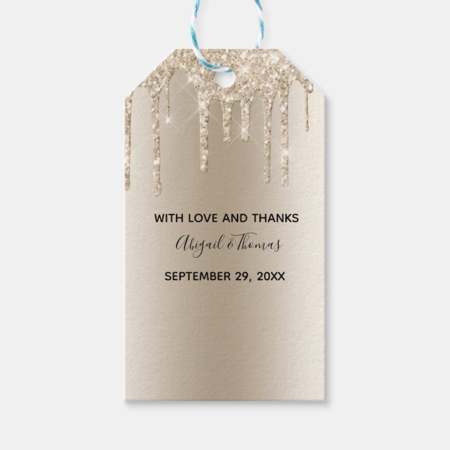 Champagne Glitzer Tropfen Trendy Glam Wedding Geschenkanhänger (Vorderseite)