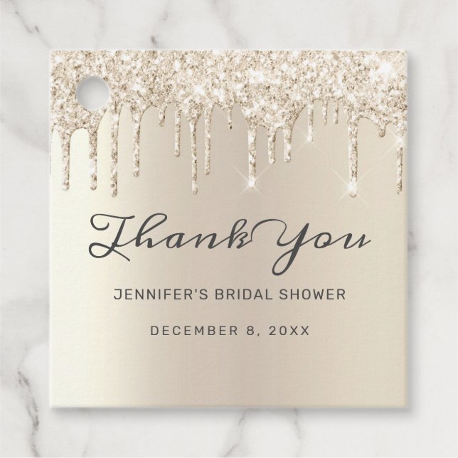 Champagne Glitzer Tropfens Brautparty Vielen Dank Geschenkanhänger (Vorderseite)