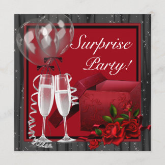 Champagne Glitzern Red Surprise Party Einladung