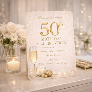 Champagne Gold 50th Glow Invitation Einladung