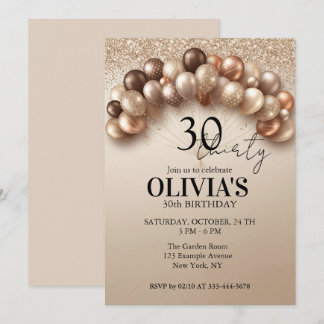 Champagne-Gold-Ballons Glitter 30. Geburtstag Einladung