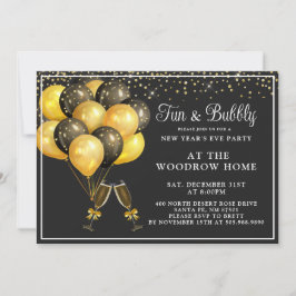 Champagne Gold Black Balloons Neujahr Einladung