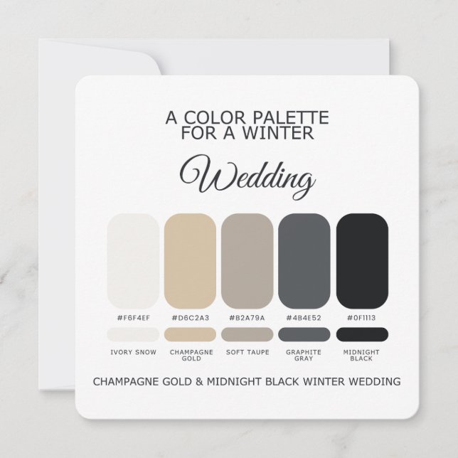 Champagne Gold Black Winter Wedding Palette Card Einladung (Vorderseite)