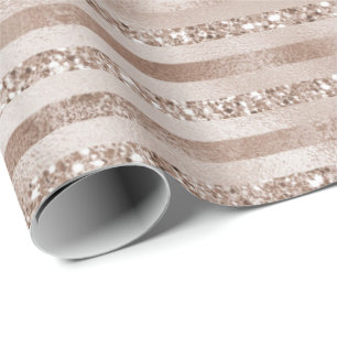 Champagne Gold Blush Glitzer Streifen Geschenkpapier