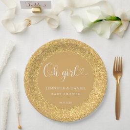 Champagne Gold Confetti Oh Girl Luxe Script Pappteller