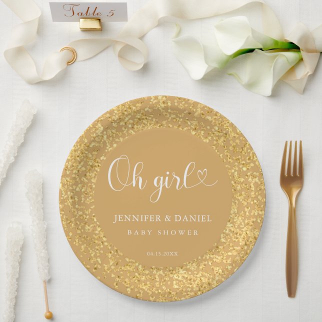 Champagne Gold Confetti Oh Girl Luxe Script Pappteller (Hochzeit)