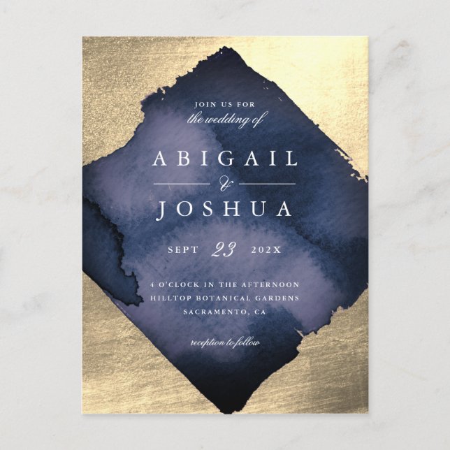 Champagne Gold Diamond Wasserfarbe Hochzeit Einladungspostkarte (Vorderseite)