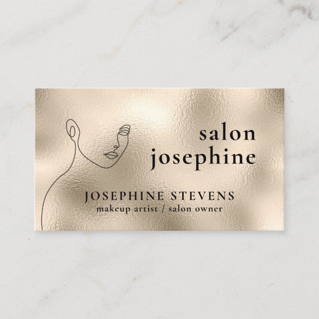Champagne Gold Foil Line Art Logo Salon Name Visitenkarte (Vorderseite)