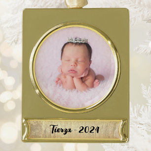Champagne Gold Glam Texture Personalisiert Banner-Ornament Gold