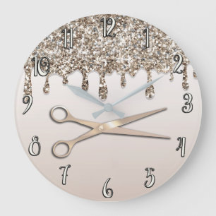 Champagne Gold Glitter Tropf Modern Glam Friseursa Große Wanduhr