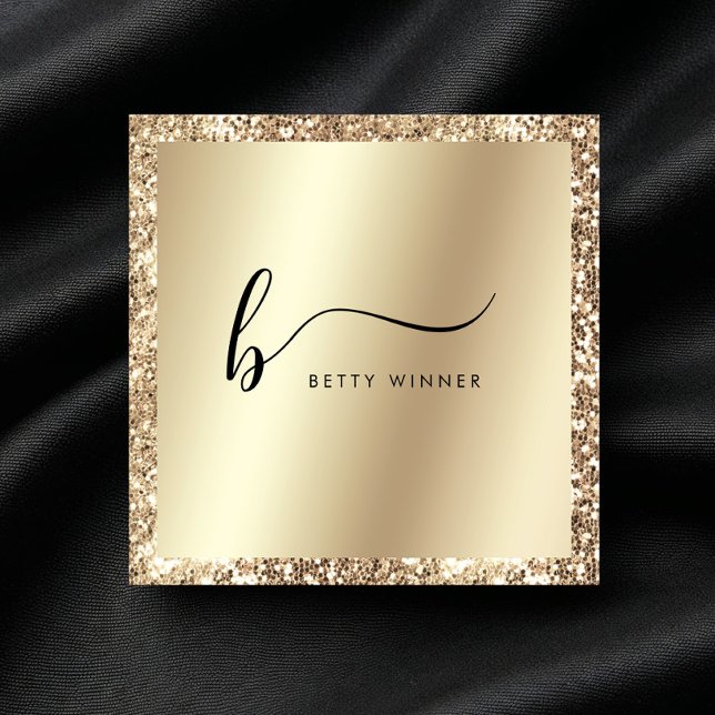 Champagne Gold Glitzer Foil Script Monogram Squar Quadratische Visitenkarte (Von Creator hochgeladen)
