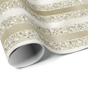 Champagne Gold Glitzer Glitz Stripes Geschenkpapier