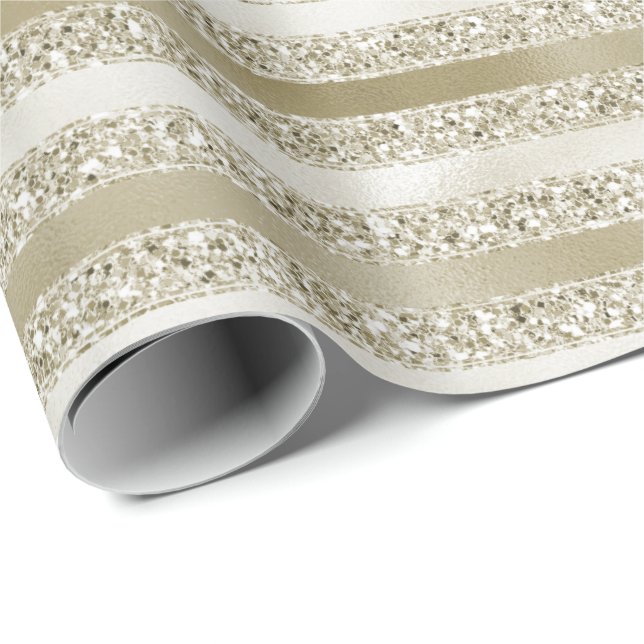 Champagne Gold Glitzer Glitz Stripes Geschenkpapier (Rolleneckpunkt)