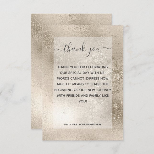 Champagne Gold Glitzer Moderne Hochzeit Dankeskarte (Vorne/Hinten)