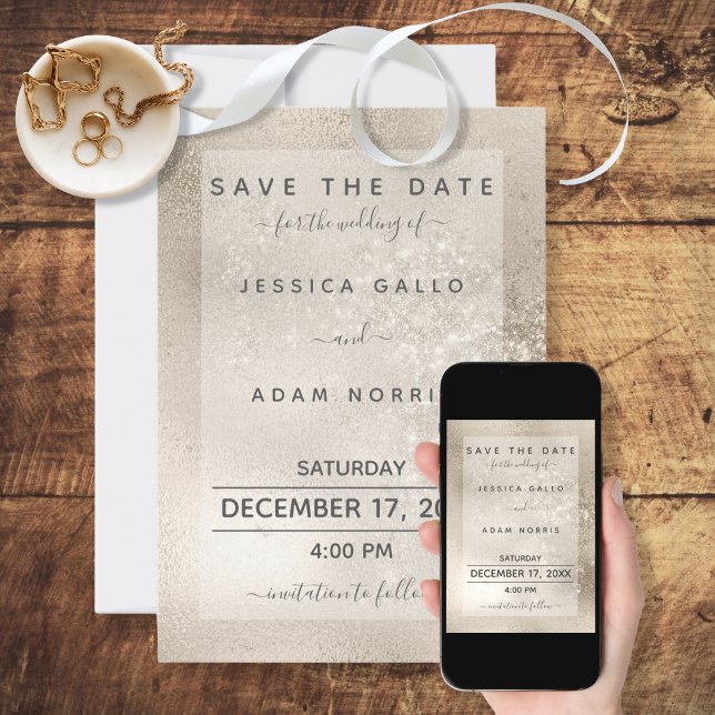 Champagne Gold Glitzer Moderne Save the Date Card (Von Creator hochgeladen)