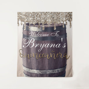 Champagne Gold Glitzer Tropfen Rustikale Quinceñer Wandteppich