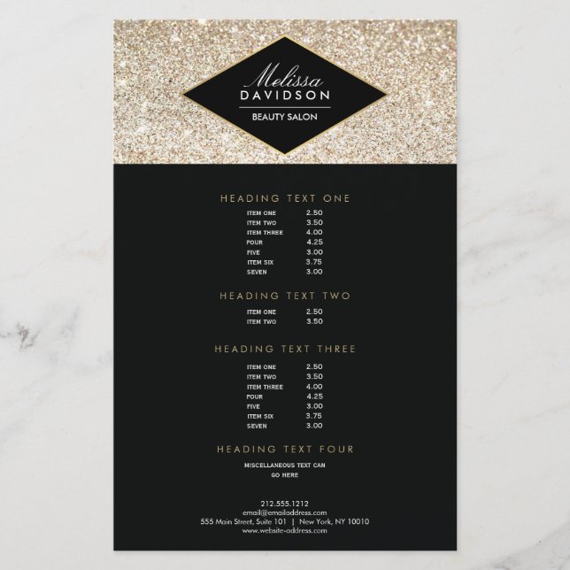 Champagne Gold Glitzer und Glamour Salon Flyer (Vorne)