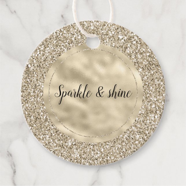 Champagne Gold Glitzy Glitzer Geschenkanhänger (Vorderseite)