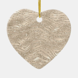 Champagne Gold Glitzy Glitzer Zebra Print Keramik Ornament