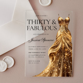 Champagne-Gold-Kleid Fabelhaft 30. Geburtstag Acryleinladungen