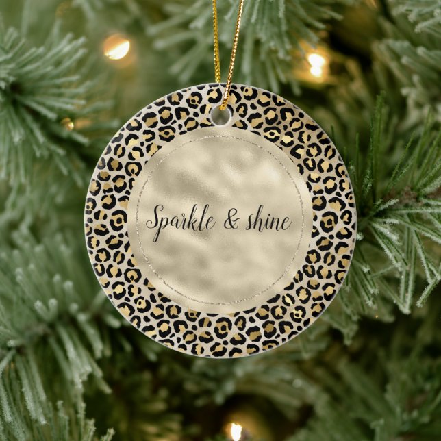 Champagne Gold Leopard Keramik Ornament (Baum)