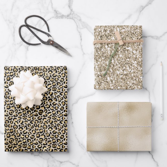 Champagne Gold Leopard Print Geschenkpapier Set (Vorderseite)