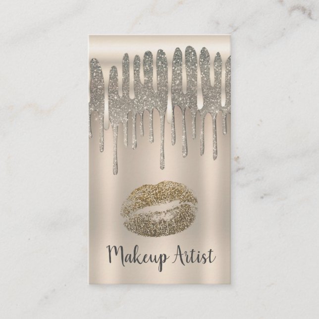 Champagne Gold Lippen Kiss Diamond Glitzer Tropfen Visitenkarte (Vorderseite)