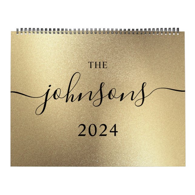 Champagne Gold Modernes Script Name Foto Kalender (Titelbild)